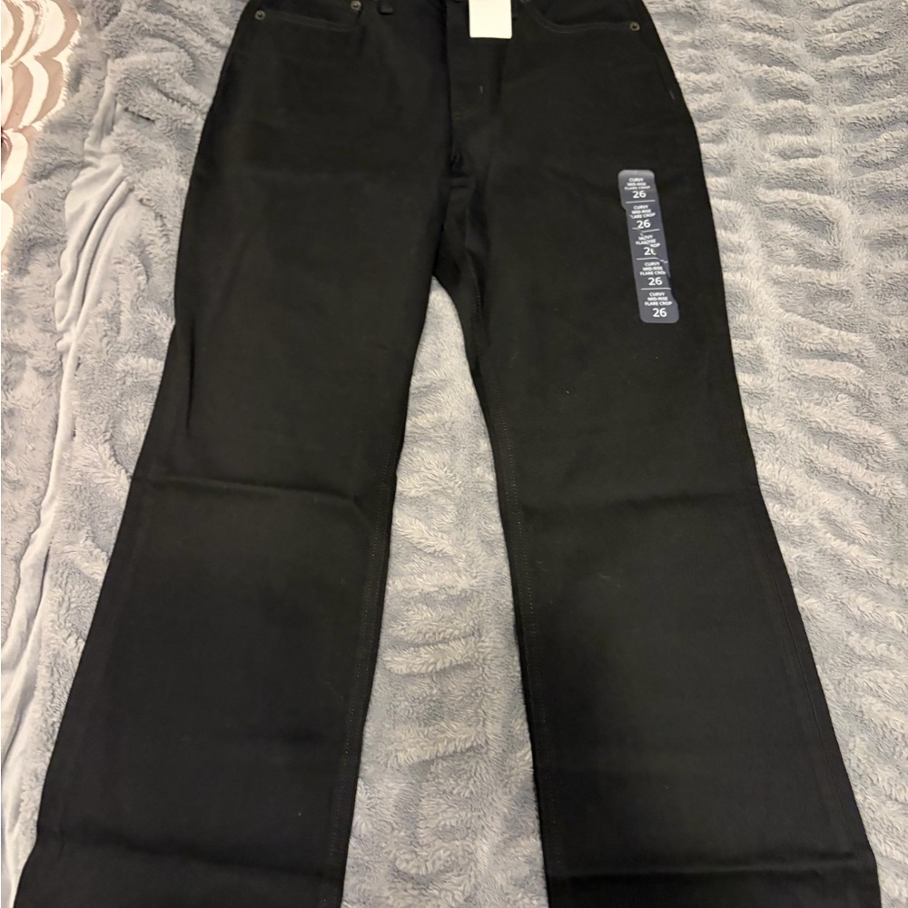 LOFT Curvy Mid Rise Black Flare Crop Leg Jeans